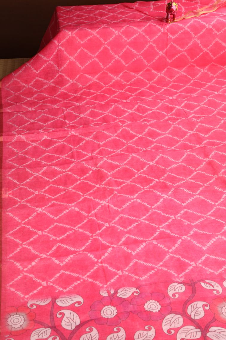 Punch Pink Linen Saree with Without Zari Zari Pathik Motifs view 2