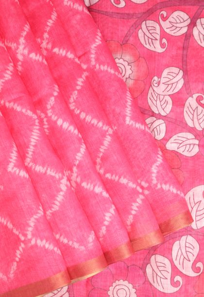 Punch Pink Linen Saree with Without Zari Zari Pathik Motifs