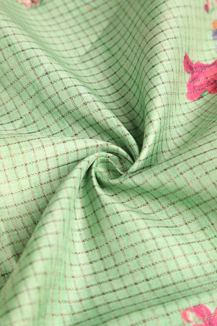 Fern Green Semi Tussar Silk with Gold Zari Floral Patterns view 4