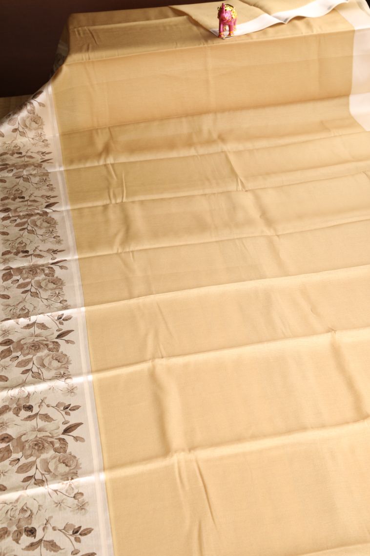 Sepia Yellow Jute Sarees with Silver Zari Plain view 2