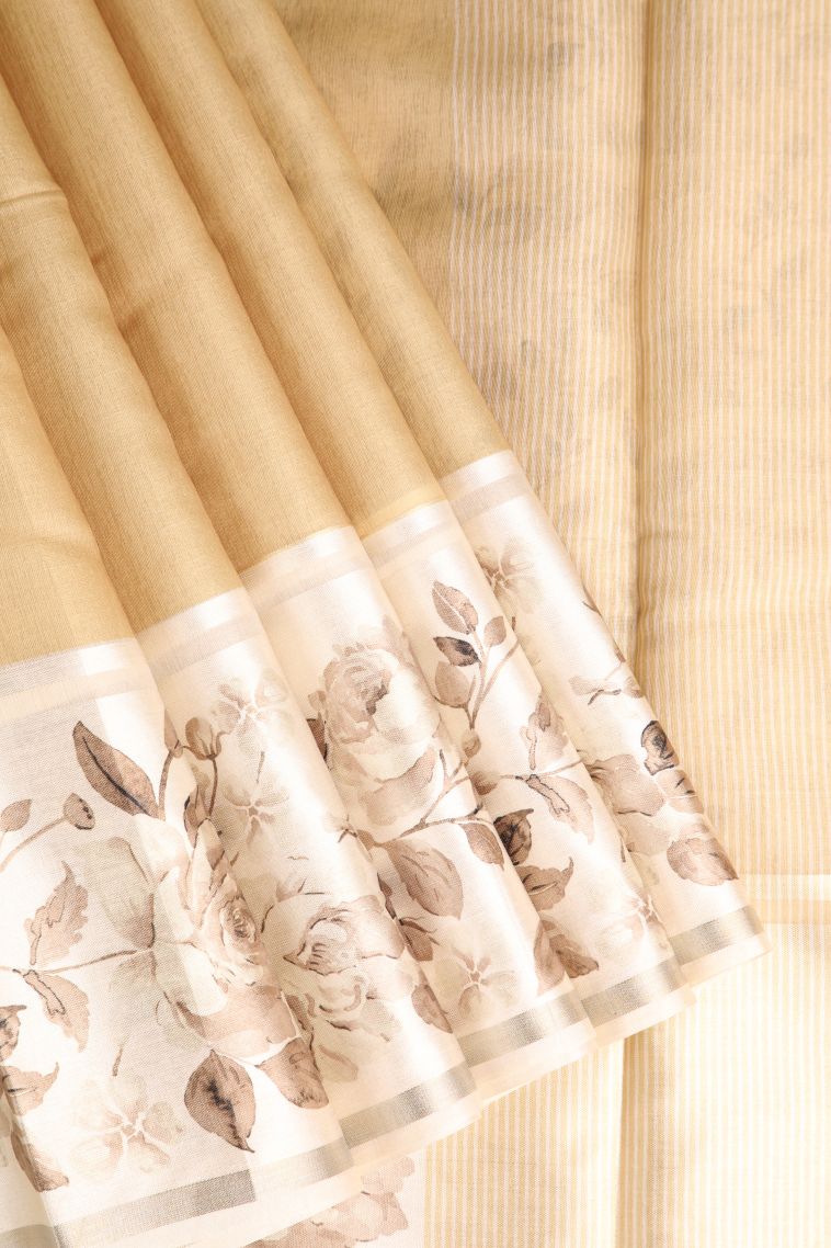 Sepia Yellow Jute Sarees with Silver Zari Plain