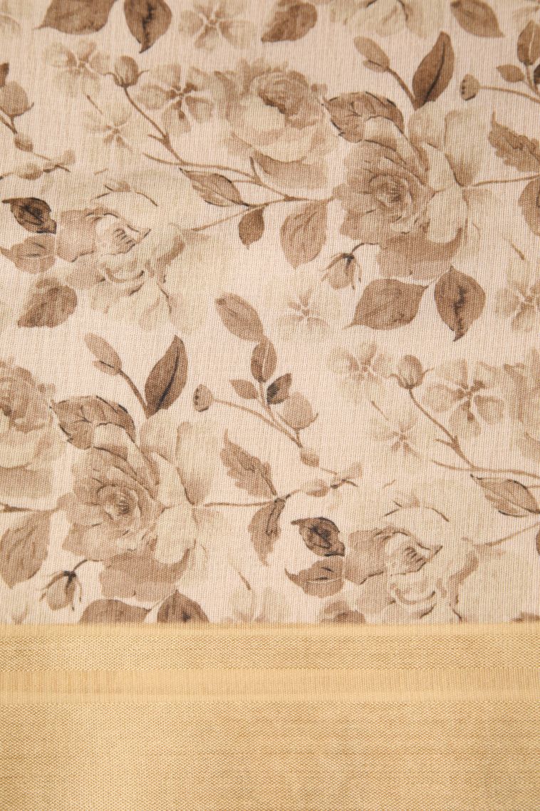 Sepia Yellow Jute Sarees with Silver Zari Plain view 3