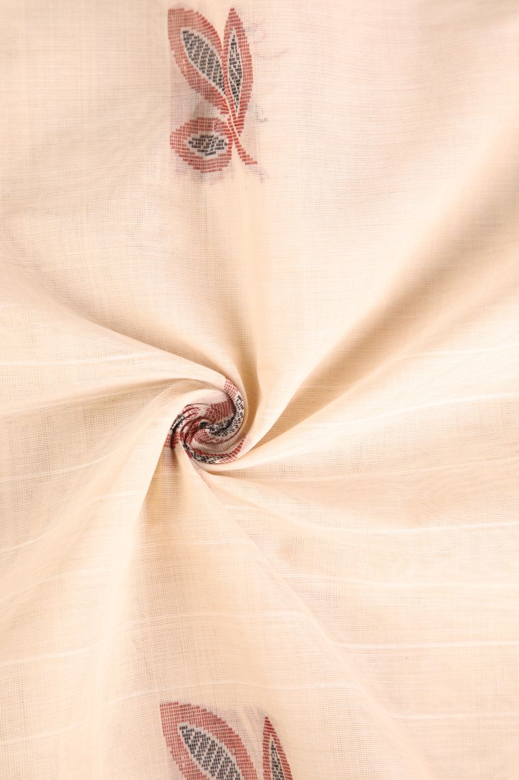Ivory White Pure Handloom Kovai Cotton with Without Zari Zari Leaf Pattern view 4