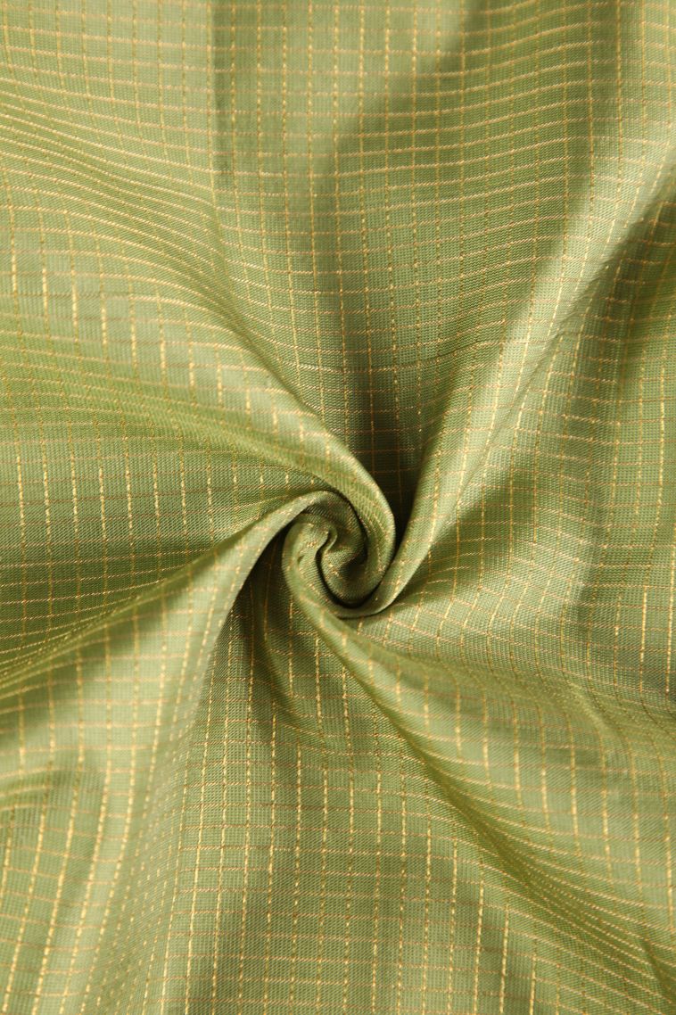Olive Green Soft Silk Saree with Gold Zari Vaira Oosi Jari Checked view 4