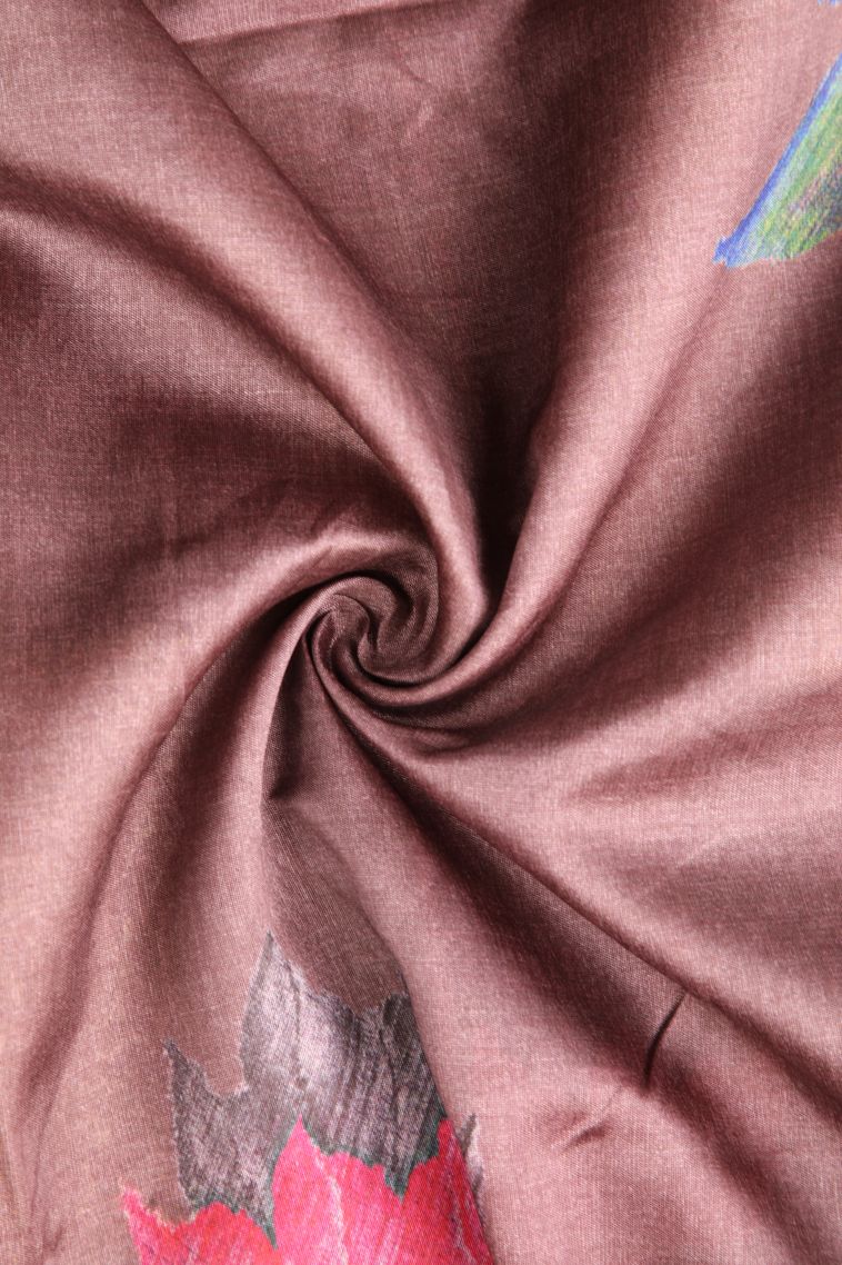Salmon Pink Tussar Saree with Antic Zari Floral Puttas view 4