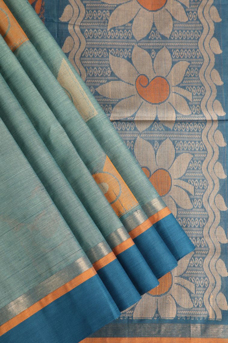 Pistachio Green Pure Handloom Kovai Cotton with Without Zari Zari Manga view 1