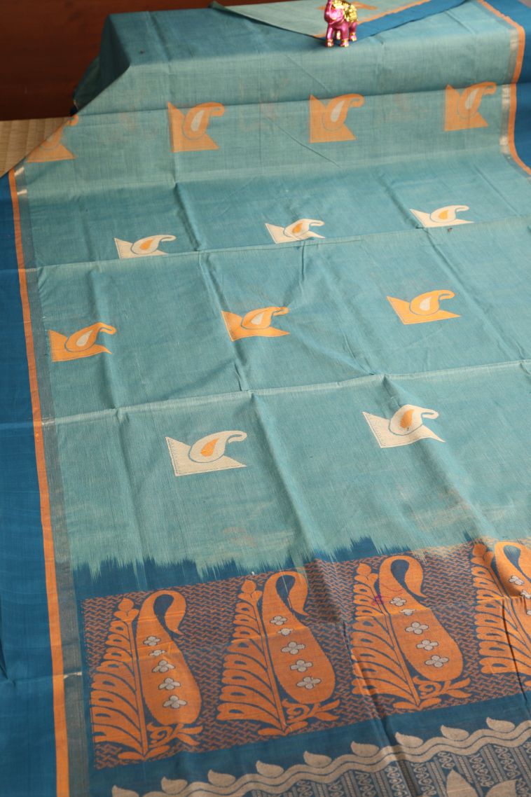 Pistachio Green Pure Handloom Kovai Cotton with Without Zari Zari Manga view 2