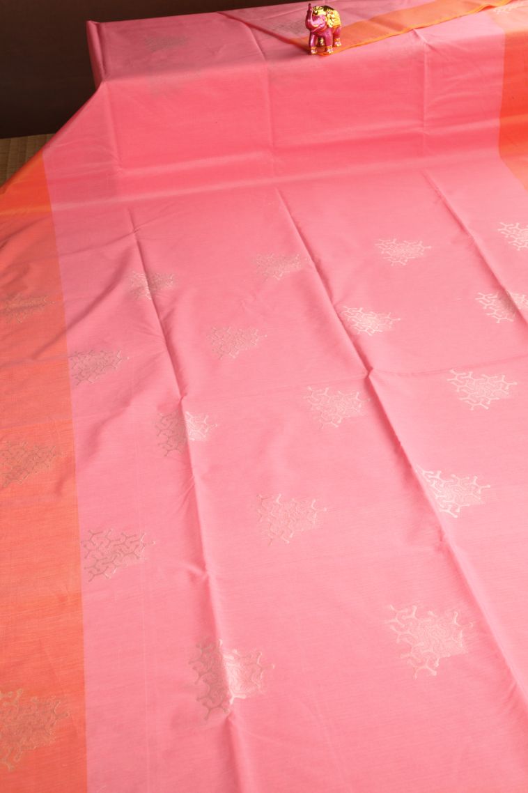 Rose Pink Silk Cotton Sarees with Silver Zari Geometric Shapes view 2