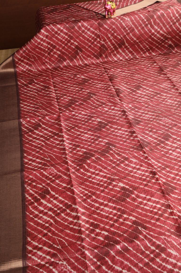 Crimson Red Semi Tussar Silk with Gold Zari Pathik Motifs view 2