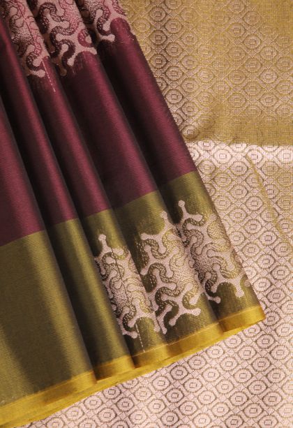 Berry Red Silk Cotton Sarees with Silver Zari Geometric Shapes