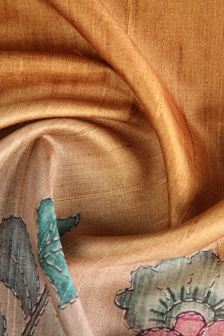 Merigold Orange Semi Tussar Silk with Gold Zari Eliphant Mottif view 4