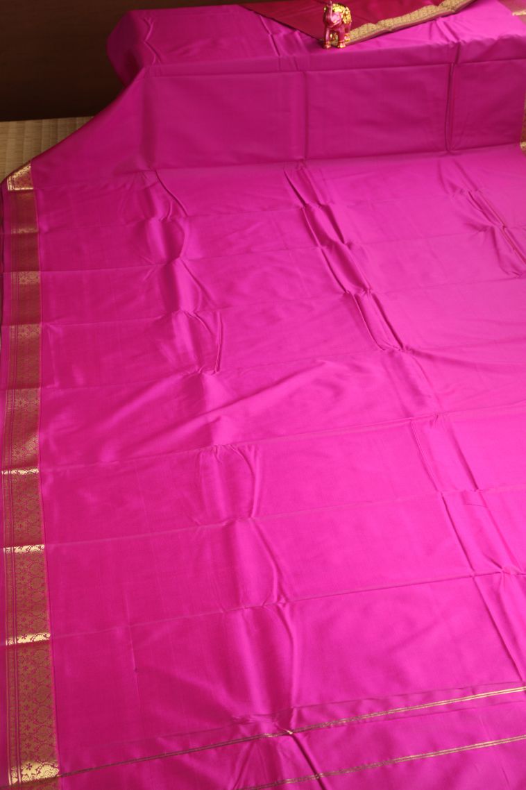 Fuscia Pink Apoorva Silk Sarees with Gold Zari Plain view 2
