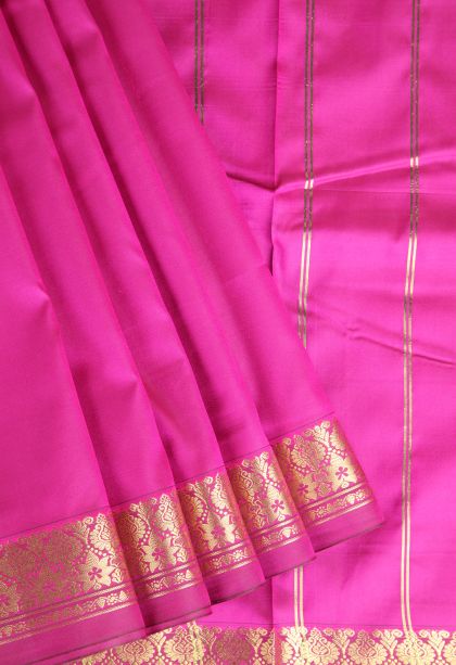 Fuscia Pink Apoorva Silk Sarees with Gold Zari Plain