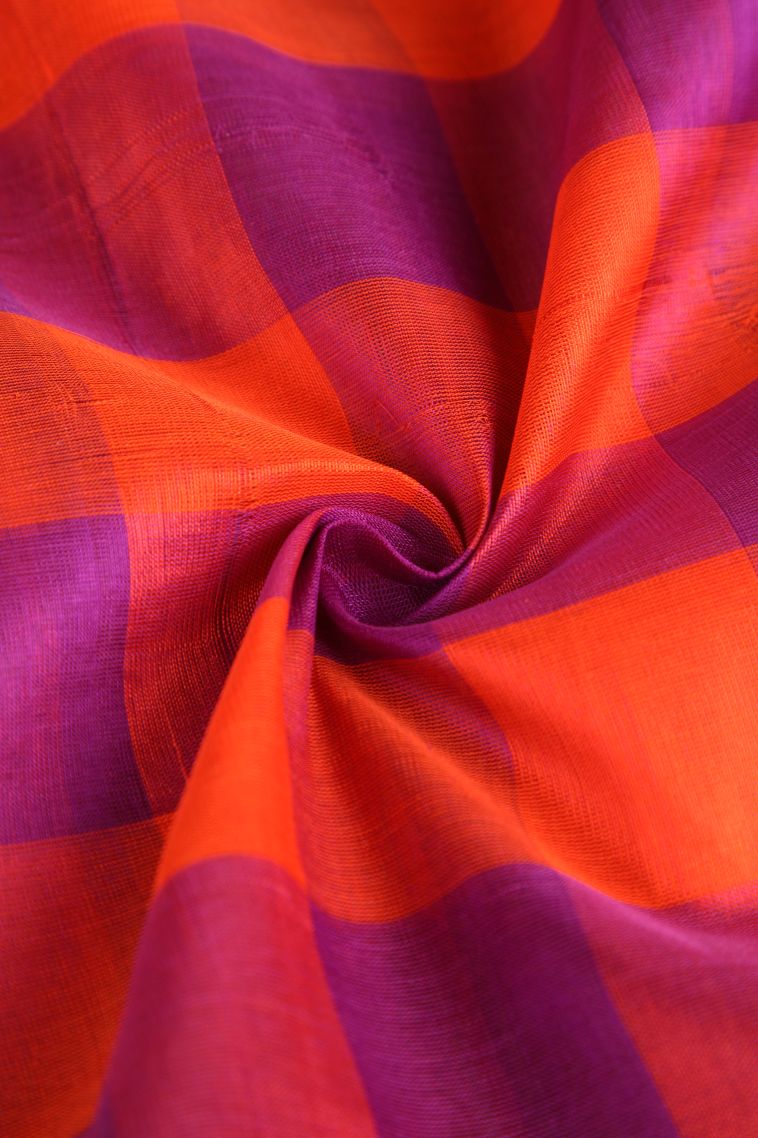 Magenta Purple Silk Cotton with Gold Zari Checks view 4