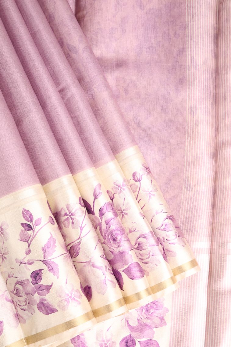 Blush Pink Jute Sarees with Silver Zari Plain