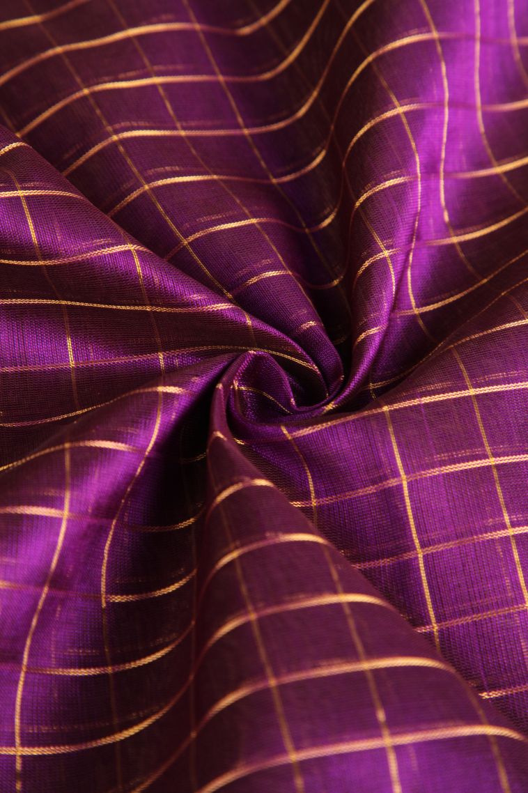 Magenta Purple Silk Cotton with Gold Zari Checks view 4