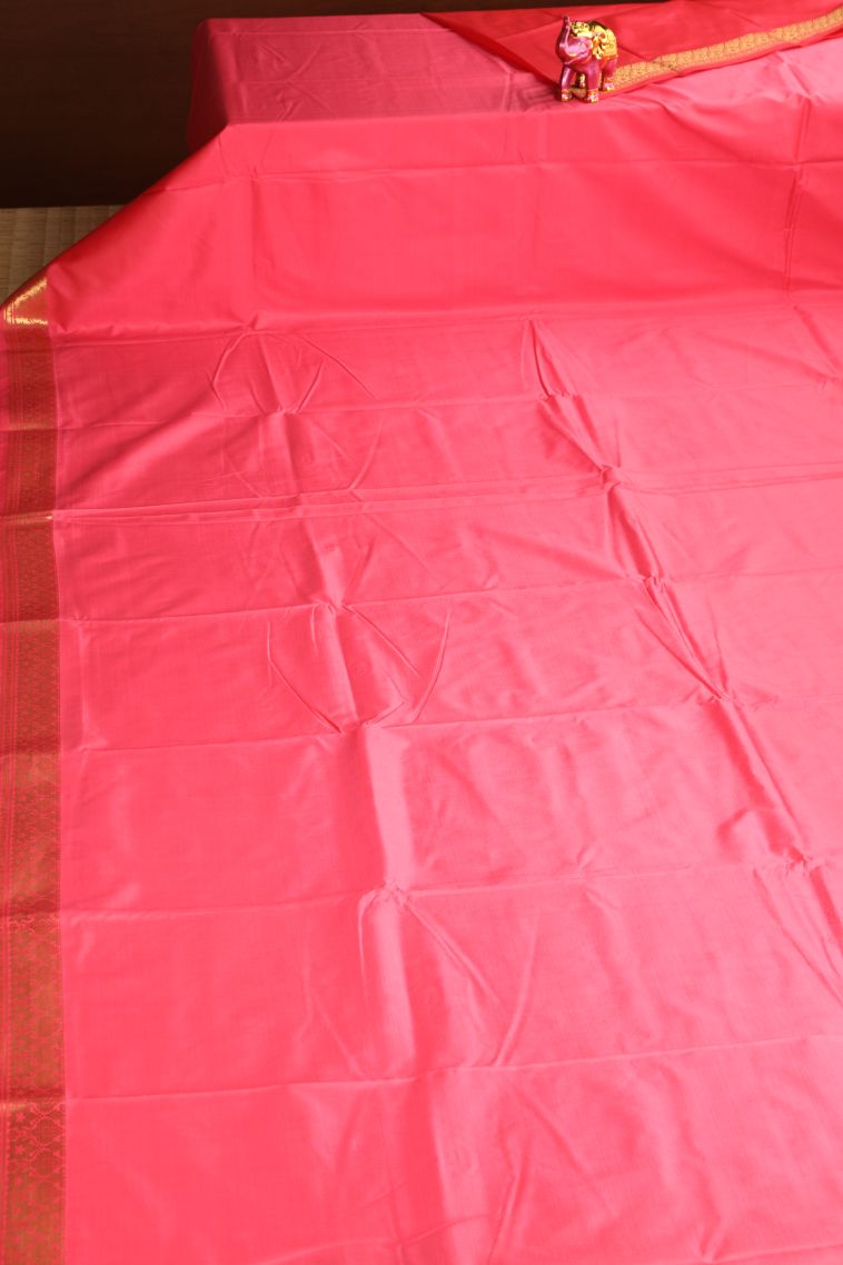 Strawberry Pink Apoorva Silk Sarees with Gold Zari Plain view 2