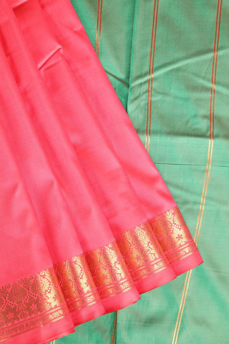 Strawberry Pink Apoorva Silk Sarees with Gold Zari Plain view 1