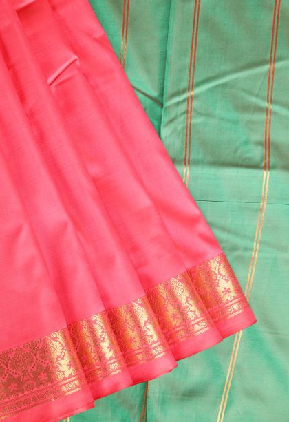 Strawberry Pink Apoorva Silk Sarees with Gold Zari Plain