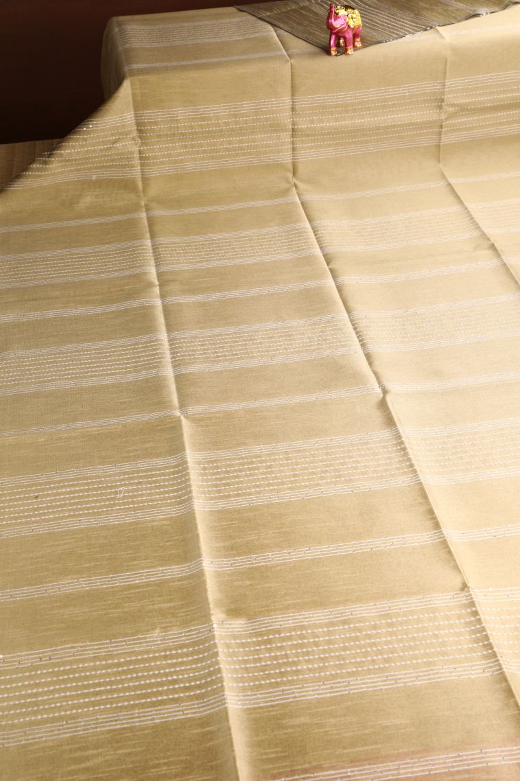 Sandcastle Yellow Jute Sarees with Thread Zari Thred Weaving view 2