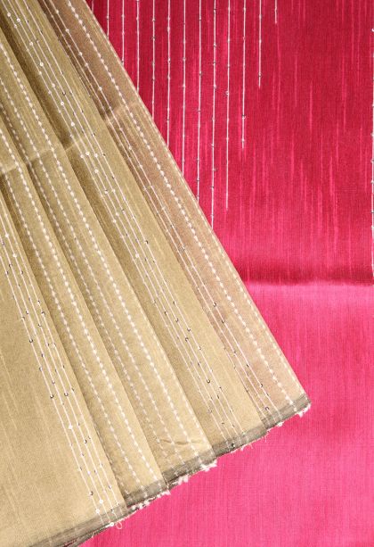 Sandcastle Yellow Jute Sarees with Thread Zari Thred Weaving