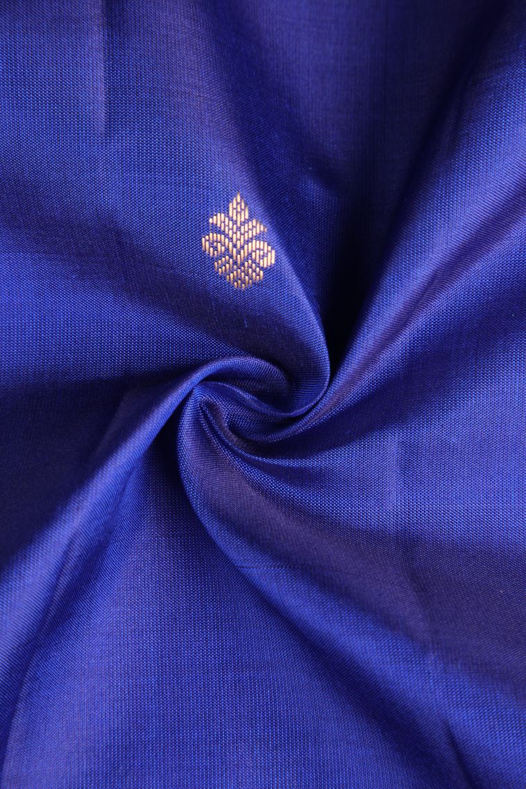Daffane Blue Soft Silk Saree with Gold Zari Floral Puttas view 4