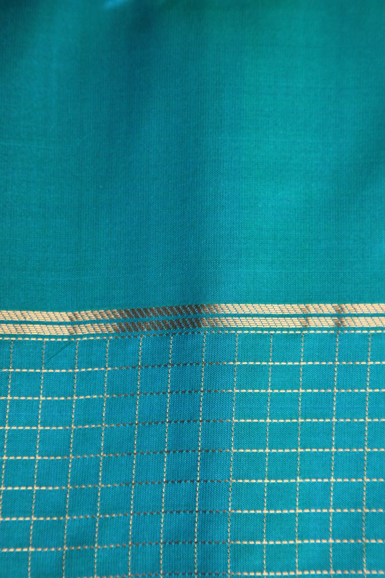 Daffane Blue Soft Silk Saree with Gold Zari Floral Puttas view 3