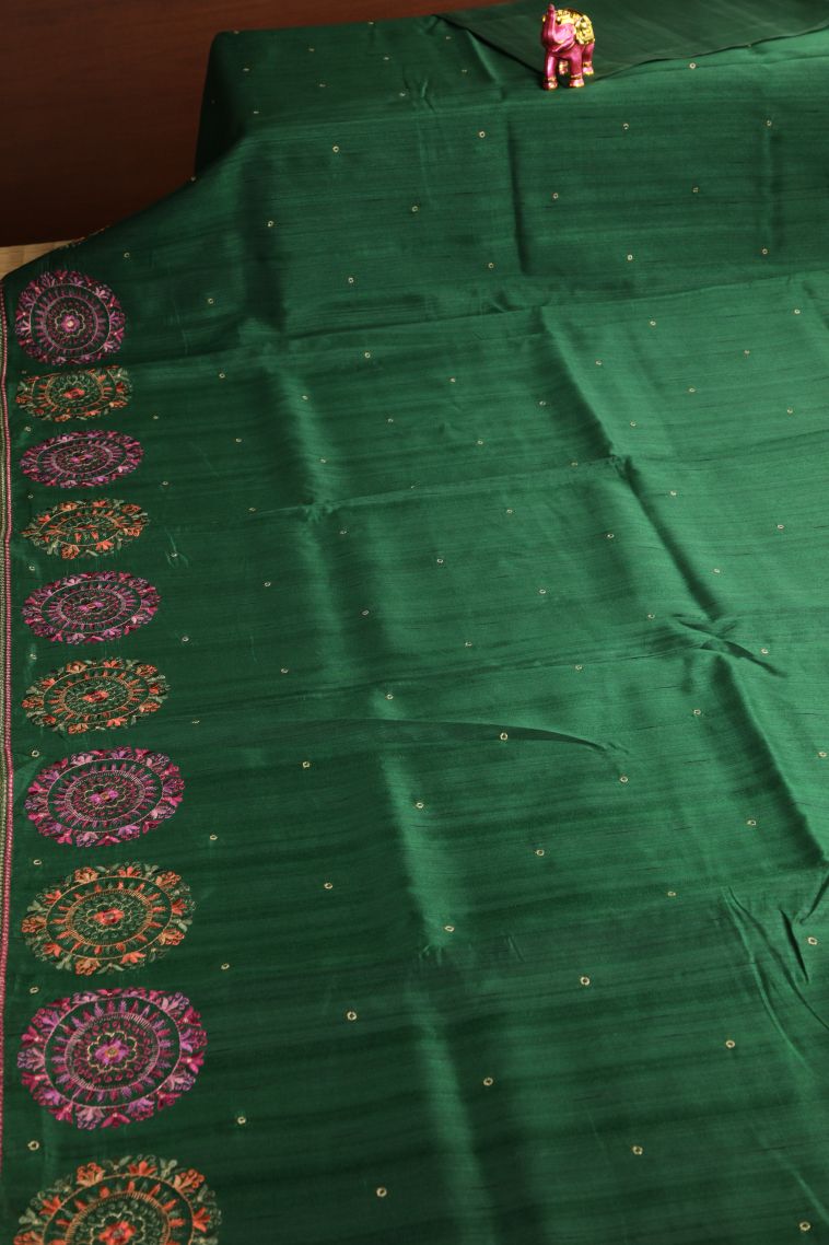 Basil Green Semi Tussar Silk with Without Zari Zari Embroidary view 2
