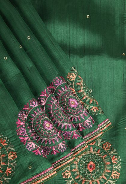 Basil Green Semi Tussar Silk with Without Zari Zari Embroidary
