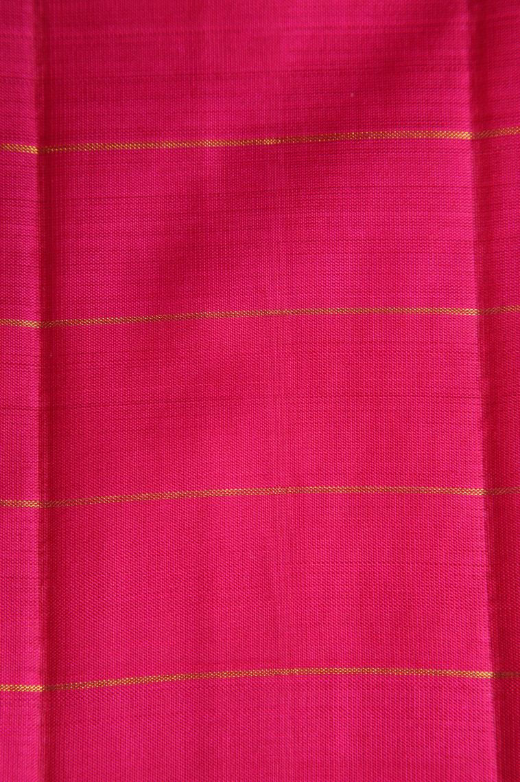 Hot Pink Kanchipuram Silk Sarees with Gold Zari Checks view 3