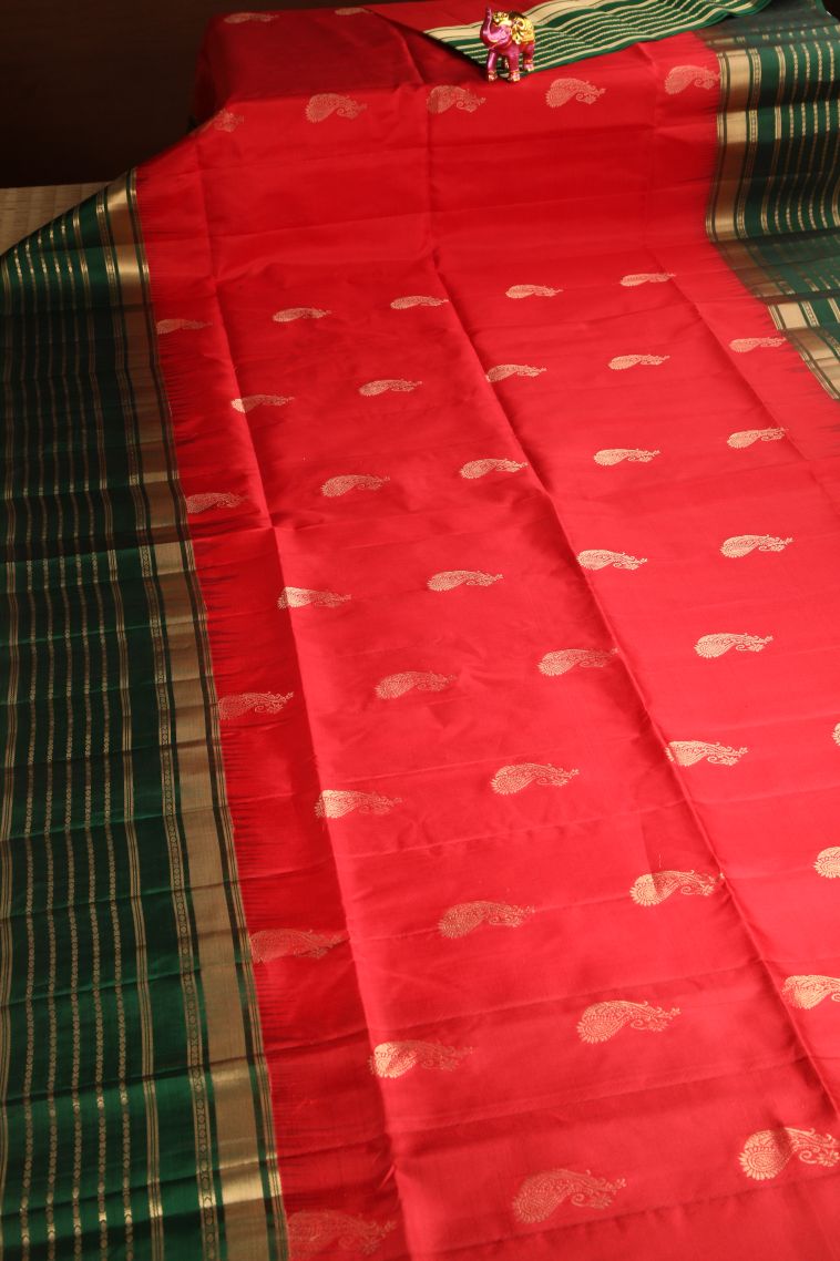 Rose  Red Soft Silk Saree with Gold Zari Manga view 2