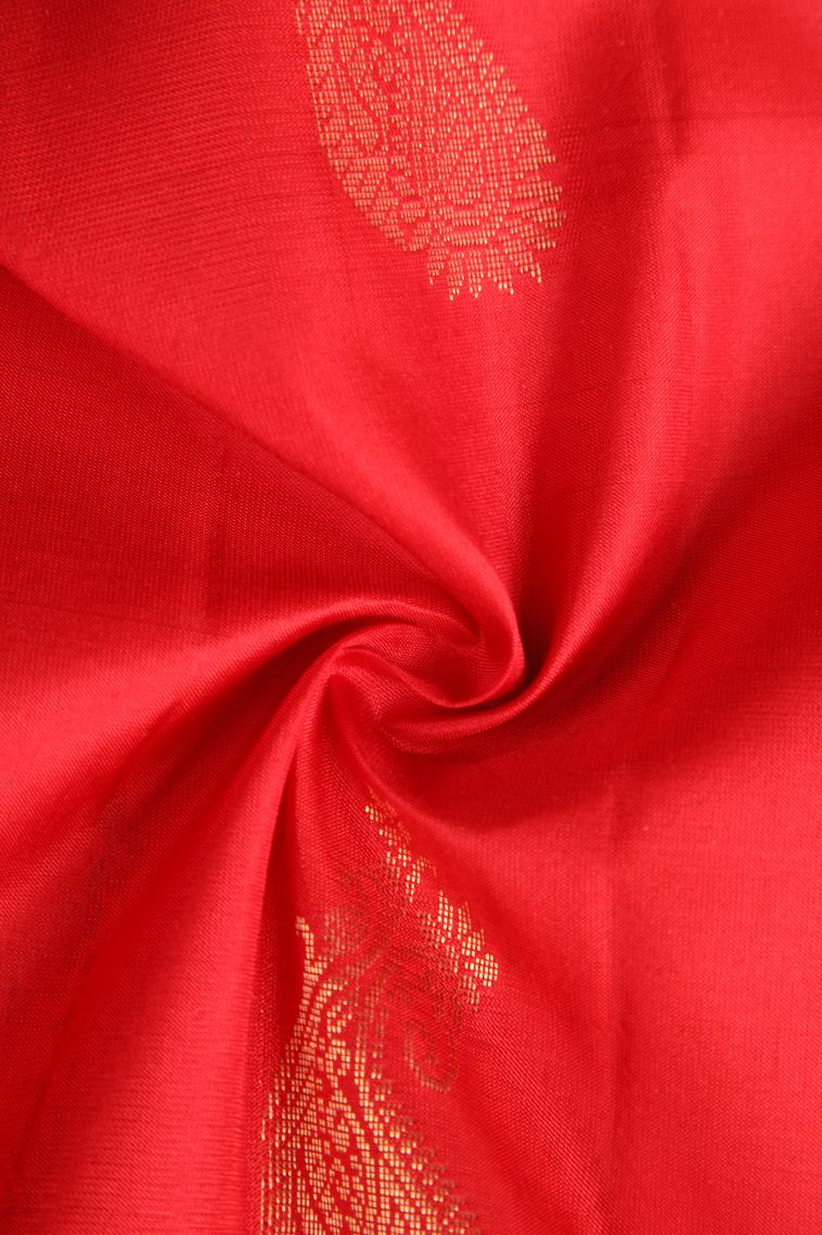 Rose  Red Soft Silk Saree with Gold Zari Manga view 4