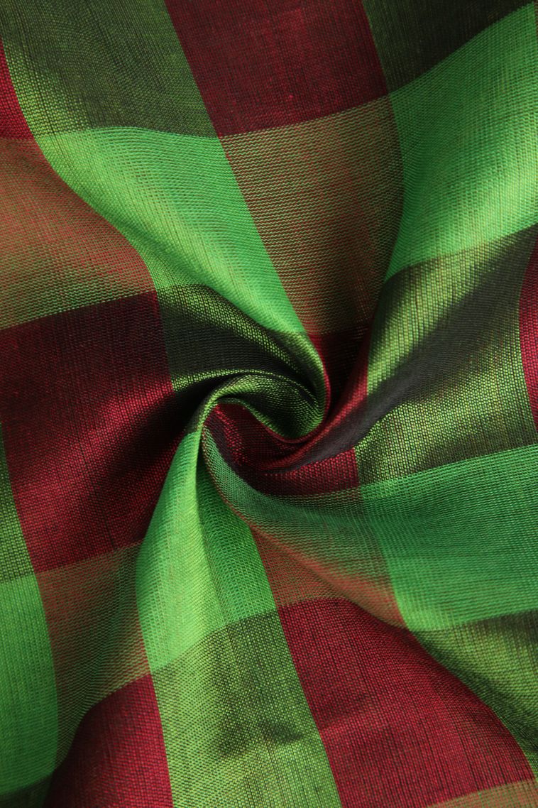 Fern Green Silk Cotton with Gold Zari Checks view 4
