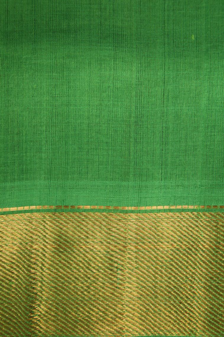 Fern Green Silk Cotton with Gold Zari Checks view 3