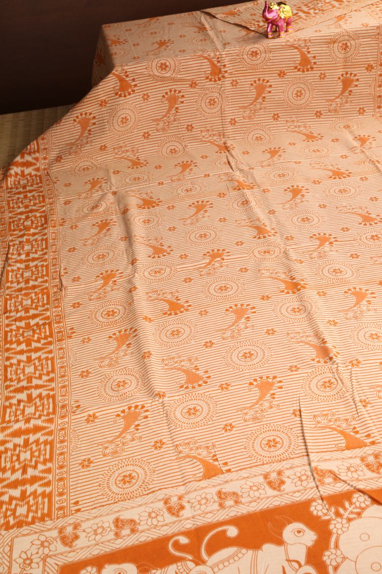 Apricot Orange Kalamkari with Without Zari Zari Floral Patterns view 2