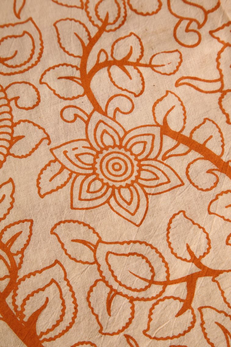 Apricot Orange Kalamkari with Without Zari Zari Floral Patterns view 3