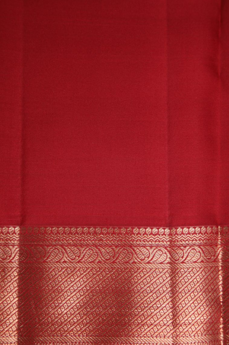Dawn Red Kanchipuram Silk Sarees with Gold Zari Leaf Pattern view 3