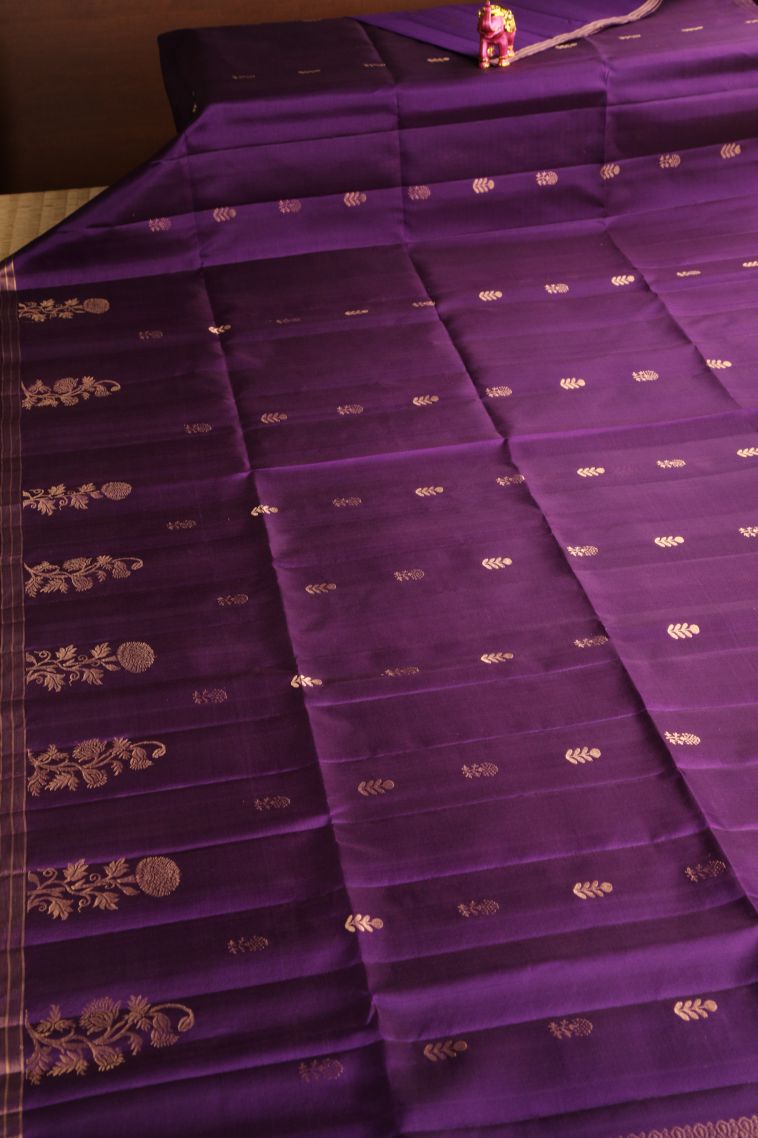 Viola Purple Soft Silk Saree with Gold Zari Floral Puttas view 2