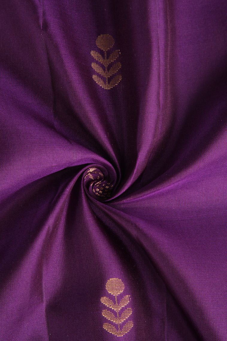 Viola Purple Soft Silk Saree with Gold Zari Floral Puttas view 4