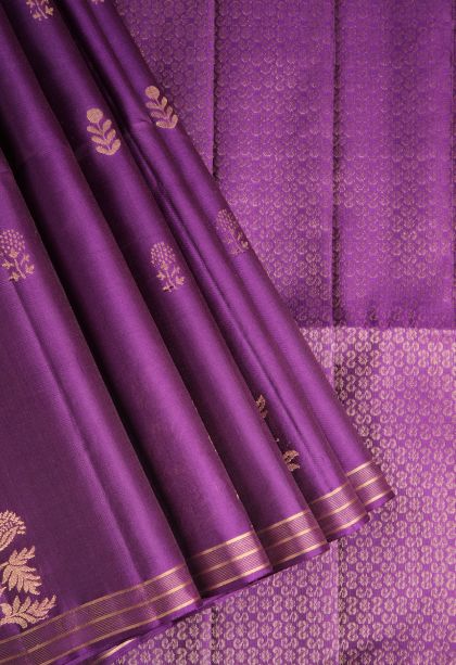 Viola Purple Soft Silk Saree with Gold Zari Floral Puttas
