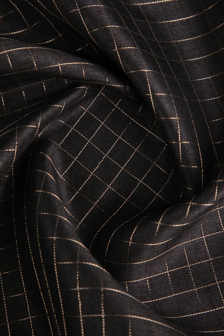 Charleston Black Jute Sarees with Gold Zari Checks view 4