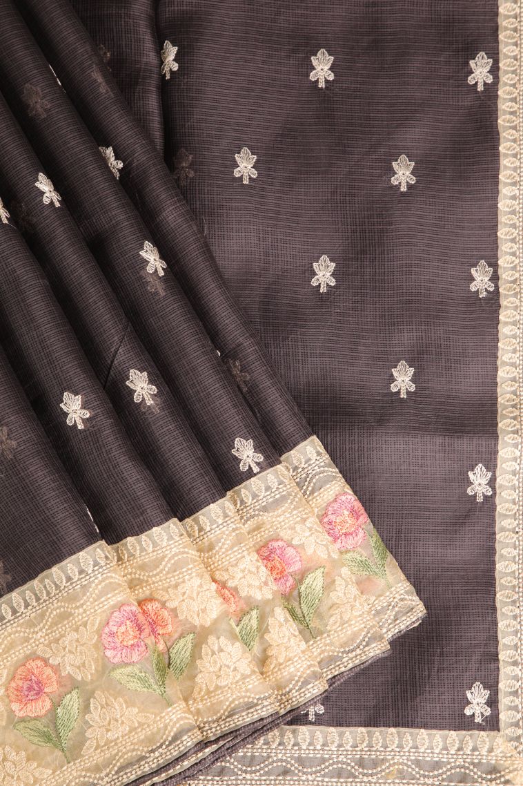 Penny Brown Manipuri Cotton Sarees with Without Zari Zari Floral Puttas view 1
