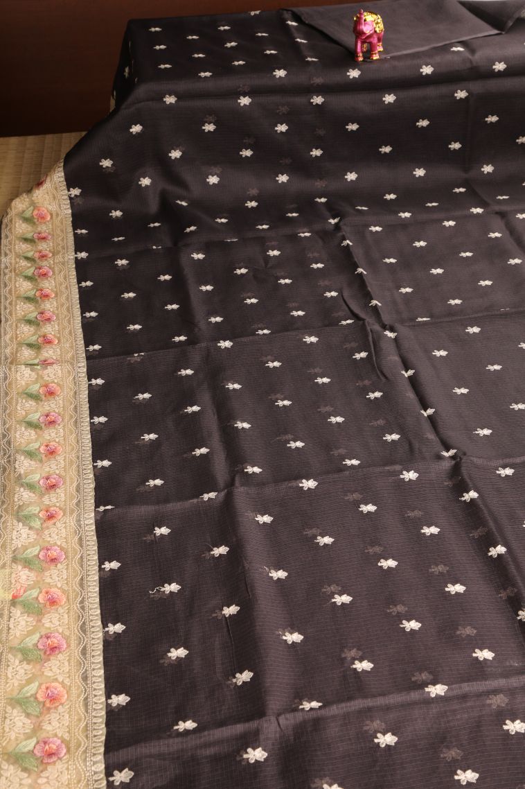 Penny Brown Manipuri Cotton Sarees with Without Zari Zari Floral Puttas view 2