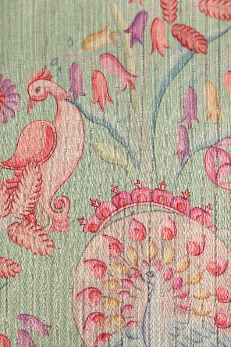 Peach Pink Semi Tussar Silk with Without Zari Zari Floral Patterns view 3