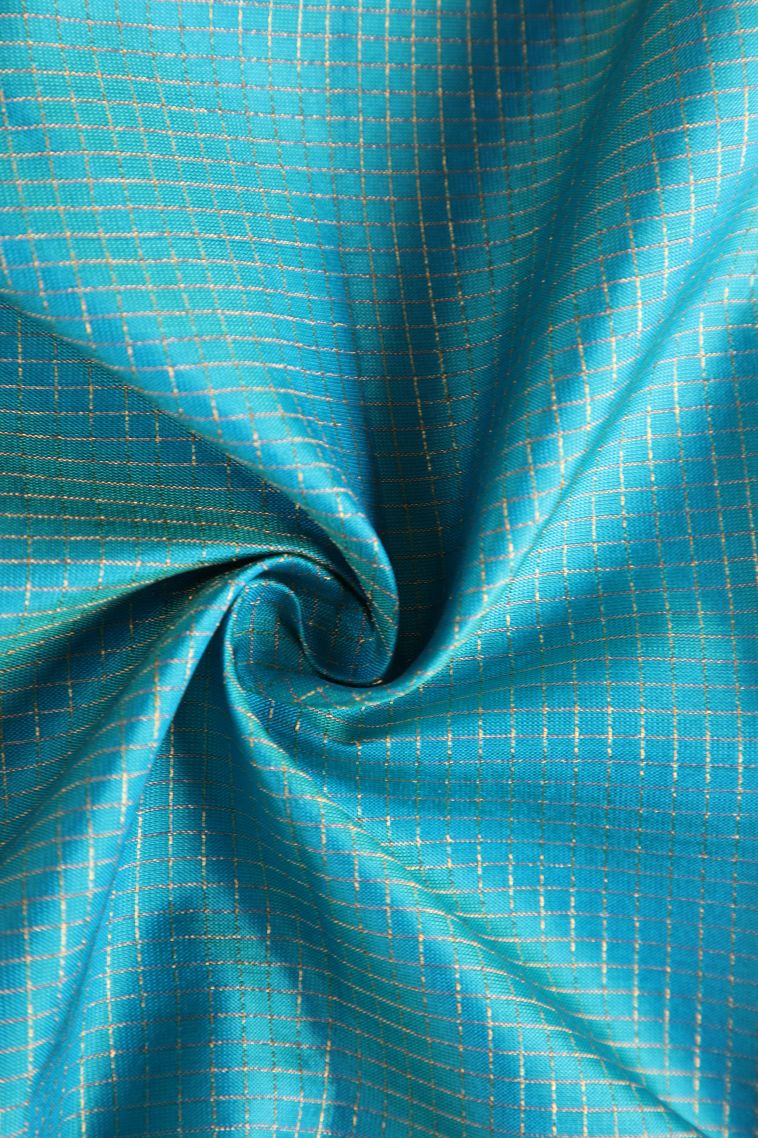 Arctic Blue Soft Silk Saree with Gold Zari Vaira Oosi Jari Checked view 4