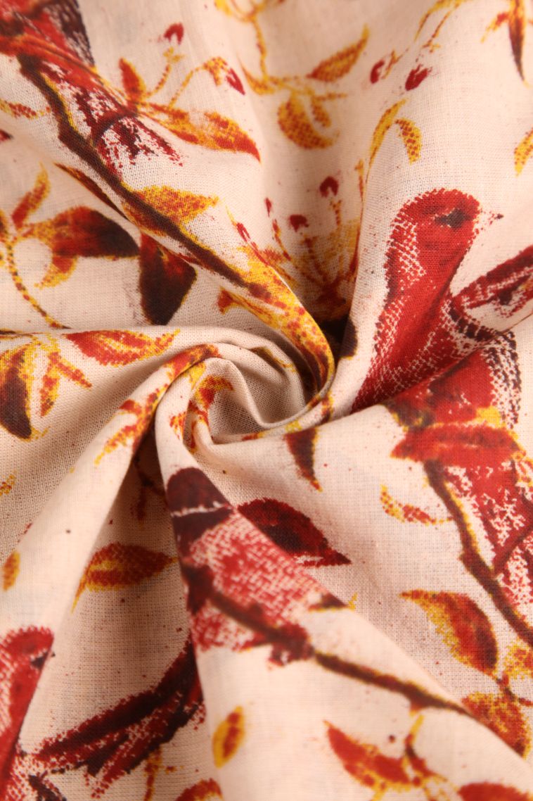 Vanilla Custard Yellow Kalamkari with Without Zari Zari Birds And Floral Pattern view 4