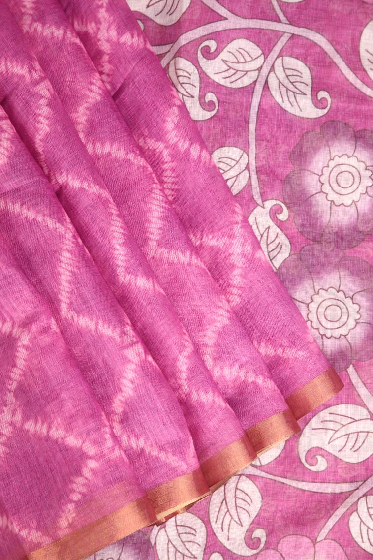 Bubblegum Pink Linen Saree with Without Zari Zari Pathik Motifs view 1