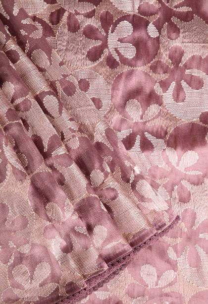 Crepe Pink Jute Sarees with Without Zari Zari Floral Patterns