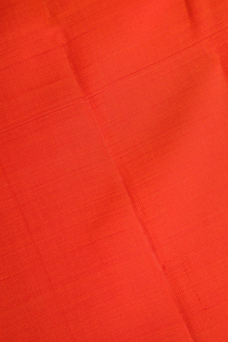 Fire Orange Kanchipuram Silk Sarees with Gold Zari Thilagam Puttas view 3