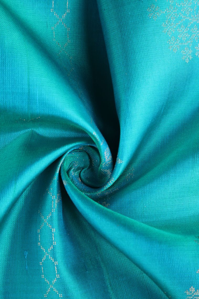 Sky Blue Soft Silk Saree with Silver Zari Leaf Pattern view 4